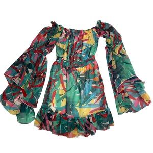Live 4 Truth Tropical Print‎ Off Shoulder Bell Sleeve Mini Dress Size M